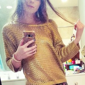 Golden Metallic Knit Sweater, Medium!